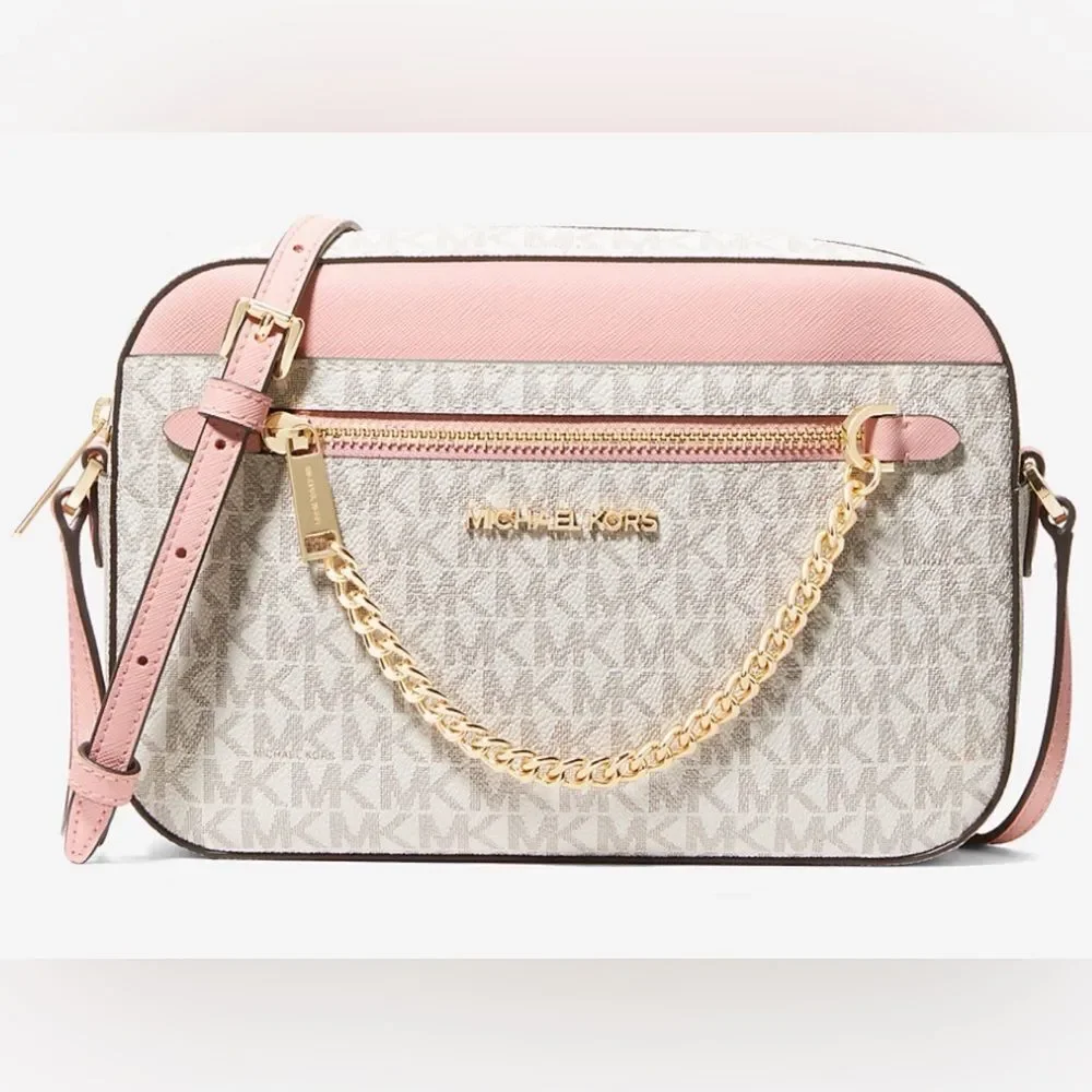 Michael Kors Pink and Cream Jet Set Large Crossbody Bag